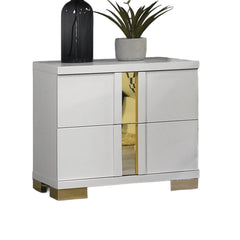 Attractive Beautiful Nightstand Bedroom Furniture White And Gold Finish Bracketed Metal Legs 1pc Bedside Table
