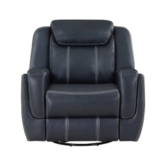 Modern Blue Swivel Glider Reclining Chair, Breathable Faux Leather Upholstery Living Room Furniture 1pc