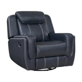Modern Blue Swivel Glider Reclining Chair, Breathable Faux Leather Upholstery Living Room Furniture 1pc