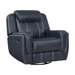 Modern Blue Swivel Glider Reclining Chair, Breathable Faux Leather Upholstery Living Room Furniture 1pc