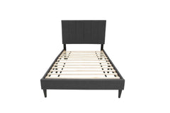 Modern Style Full Size Bed 1pc Channel Tufted Headboard Middle Support Legs Charcoal Finish Bedroom Furniture