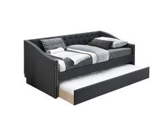 Contemporary Style 1pc Day Bed w/ Trundle Nailhead Trim Button Tufted Charcoal Finish Slat Included