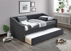Contemporary Style 1pc Day Bed w/ Trundle Nailhead Trim Button Tufted Charcoal Finish Slat Included