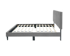 Full Size Bed 1pc Channel Tufted Headboard Middle Support Legs Charcoal Finish Bedroom Furniture