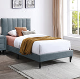 Full Size Bed 1pc Channel Tufted Headboard Middle Support Legs Charcoal Finish Bedroom Furniture