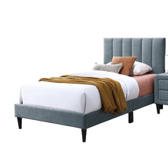 Twin Size Bed 1pc Channel Tufted Headboard Middle Support Legs Charcoal Finish Bedroom Furniture