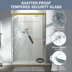 44-48 in. W x 72 in. H Double Sliding Shower Door, Semi-frameless Bathroom Sliding Door with 1/4" (6mm) Tempered Glass for Walk-in Shower, Brushed Gold CM-24D03-48BGX