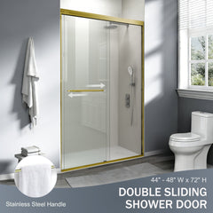 44-48 in. W x 72 in. H Double Sliding Shower Door, Semi-frameless Bathroom Sliding Door with 1/4" (6mm) Tempered Glass for Walk-in Shower, Brushed Gold CM-24D03-48BGX