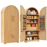 K&K 72" Tall Arched Kitchen Pantry Cabinet with 8 Door Shelves, Fluted Storage Cabinets with 3 Adjustable Shelves, Hidden Drawer, Versatile Cupboard for Kitchen, Dining & Bath Room, Natural