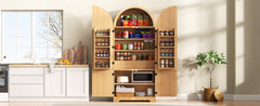 K&K 72" Tall Arched Kitchen Pantry Cabinet with 8 Door Shelves, Fluted Storage Cabinets with 3 Adjustable Shelves, Hidden Drawer, Versatile Cupboard for Kitchen, Dining & Bath Room, Natural