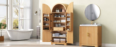K&K 72" Tall Arched Kitchen Pantry Cabinet with 8 Door Shelves, Fluted Storage Cabinets with 3 Adjustable Shelves, Hidden Drawer, Versatile Cupboard for Kitchen, Dining & Bath Room, Natural