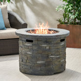 Outdoor 35" Lightweight Concrete Round Propane Fire Pit - 40,000 BTU, Natural Stone (Tank Inside)