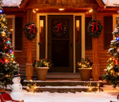 Artificial Christmas Tree Cordless with Warm White LED Lights, Red Berries, Pine Cones, for Outdoor Entryway
