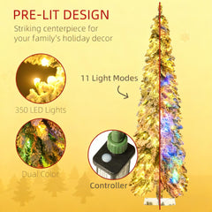 Downswept Shape Christmas Trees,Artificial Slim Christmas Trees,with Snow Frosted Branches, Warm White or Colorful LED Lights