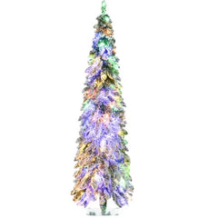 Downswept Shape Christmas Trees,Artificial Slim Christmas Trees,with Snow Frosted Branches, Warm White or Colorful LED Lights