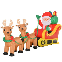 Outdoor Blow-Up Yard Decoration with LED Lights Display,Long Christmas Inflatable Santa Claus with Sleigh and Reindeer