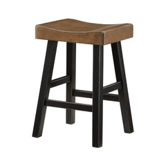 Casy 25 Inch Counter Height Stool, Brown Saddle Seat, Black, Set of 2