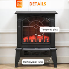 HOMCOM Electric Fireplace Heater, Freestanding Fireplace Stove with Realistic Flames Overheating Protection 750W/1500W, Black