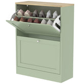 HOMCOM Slim Shoe Storage Cabinet, Modern Shoe Cabinet with 2 Flip Drawers and Adjustable Shelves for 8-12 Pairs, Green