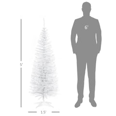 HOMCOM 5' Artificial Pencil Christmas Tree, Slim Xmas Tree with 294 Realistic Branch Tips and Plastic Stand, White