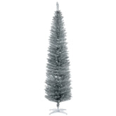HOMCOM 7ft Unlit Pencil Artificial Christmas Tree with Realistic Branches and 499 Tips, Plastic Base, Silver