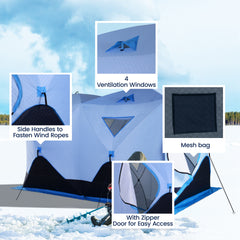 Outsunny 5-8 Person Ice Fishing Shelter, Pop-up Ice Fishing Tent, Ice Shanty, Portable and Insulated, with 2 Doors and Carrying Bag, Light Blue