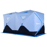 Outsunny 5-8 Person Ice Fishing Shelter, Pop-up Ice Fishing Tent, Ice Shanty, Portable and Insulated, with 2 Doors and Carrying Bag, Light Blue