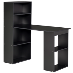 HOMCOM Computer Desk with 6-Tier Storage Shelves, Writing Desk Workstation with Bookshelf for Home Office, Black