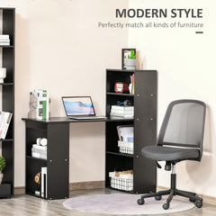 HOMCOM Computer Desk with 6-Tier Storage Shelves, Writing Desk Workstation with Bookshelf for Home Office, Black