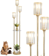 Gold Floor Lamps for Living Room, Modern Floor Lamp with Shelves, Crystal Standing Lamps with Table, Brass Tall Lamp with Crystal Shade, On/Off Switch, Mid Century Corner Floor Lamp for Bedroom