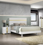 Modern White 3pc Bedroom Set Full Size Bed w LED 2x Nightstands Mattress Ready Furniture Acrylic Trim