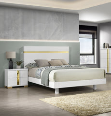 Modern White 3pc Bedroom Set Full Size Bed w LED 2x Nightstands Mattress Ready Furniture Acrylic Trim