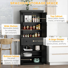 HOMCOM 72" Kitchen Pantry Storage Cabinet, Traditional Freestanding Pantry Cabinet with 4 Doors and 2 Adjustable Shelves, Large Central Drawer, X-Frame, Black