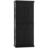 HOMCOM 72" Kitchen Pantry Storage Cabinet, Traditional Freestanding Pantry Cabinet with 4 Doors and 2 Adjustable Shelves, Large Central Drawer, X-Frame, Black