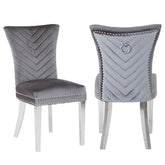 Eva 2 Piece Stainless Steel Legs Chair Finish with Velvet Fabric in Gray