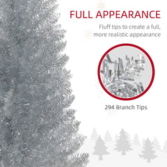 HOMCOM 5' Artificial Pencil Christmas Tree, Slim Xmas Tree with 294 Realistic Branch Tips and Plastic Stand, Silver
