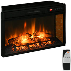 HOMCOM 27" Electric Fireplace Insert, Retro Recessed Fireplace Heater with Realistic Log Flame, Remote Control, and Adjustable Brightness, 1400W, Black