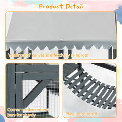 Large Outdoor Cat House, 28ft² Luxury Wooden Cat Run Enclosure Walk in Cat Catio Kitten Condo with 2 Cat Doors, 2 Playpen & Hiding Houses, Bridges, Walks, Roof Cover, Grey