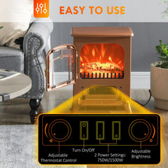 HOMCOM 22" Electric Fireplace Heater, Freestanding Fire Place Stove with Realistic LED Flames and Logs, and Overheating Protection, 750W/1500W, Dark Brown