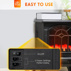 HOMCOM Electric Fireplace Stove, 18" Freestanding Fireplace Heater with Realistic Flame, Overheating Protection, Portable, 750W/1500W, Black