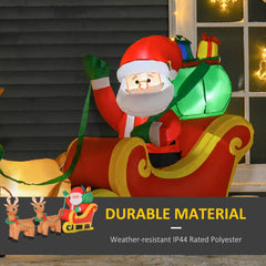 HOMCOM 8ft Long Christmas Inflatable Santa Claus with Sleigh and Reindeer, Outdoor Blow-Up Yard Decoration with LED Lights Display