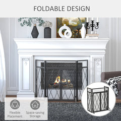 3-Panel Folding Fireplace Screen for Wood Burning with Double Doors, Home Heavy Duty Steel Fire Spark Guard, 47.25" x 31", Black