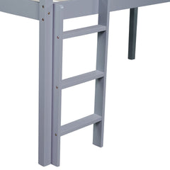 Twin Low Loft Bed with Slide, Ladder, Safety Guardrails, Rubber Wood Twin Loft Bed,Grey