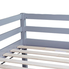 Twin Low Loft Bed with Slide, Ladder, Safety Guardrails, Rubber Wood Twin Loft Bed,Grey