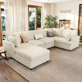 U-style 127" U-Shaped Sectional Sofa with Movable Ottoman, 6-Piece Chenille Fabric Sofa Set, Convertible Modular Corner Couch with Sturdy Pine Wood Frame, for Large Living Room and Apartment