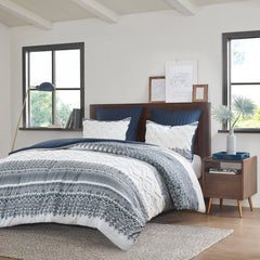 3 Piece Cotton Comforter Set with Chenille Tufting Navy King/Cal King