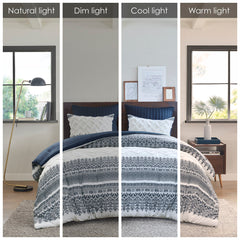 3 Piece Cotton Comforter Set with Chenille Tufting Navy King/Cal King