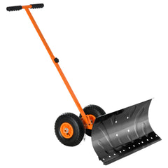 Outsunny Snow Shovel, Rolling Pusher with 29" Blade, 10" Wheels & Angle-Adjustable Handle, Orange