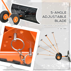 Outsunny Snow Shovel, Rolling Pusher with 29" Blade, 10" Wheels & Angle-Adjustable Handle, Orange