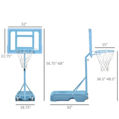 Soozier Poolside Basketball Hoop Stand, 36.5"-48.5" Height Adjustable Portable Hoop System w/ Clear Backboard & Fillable Base for Whole Family, Blue, White